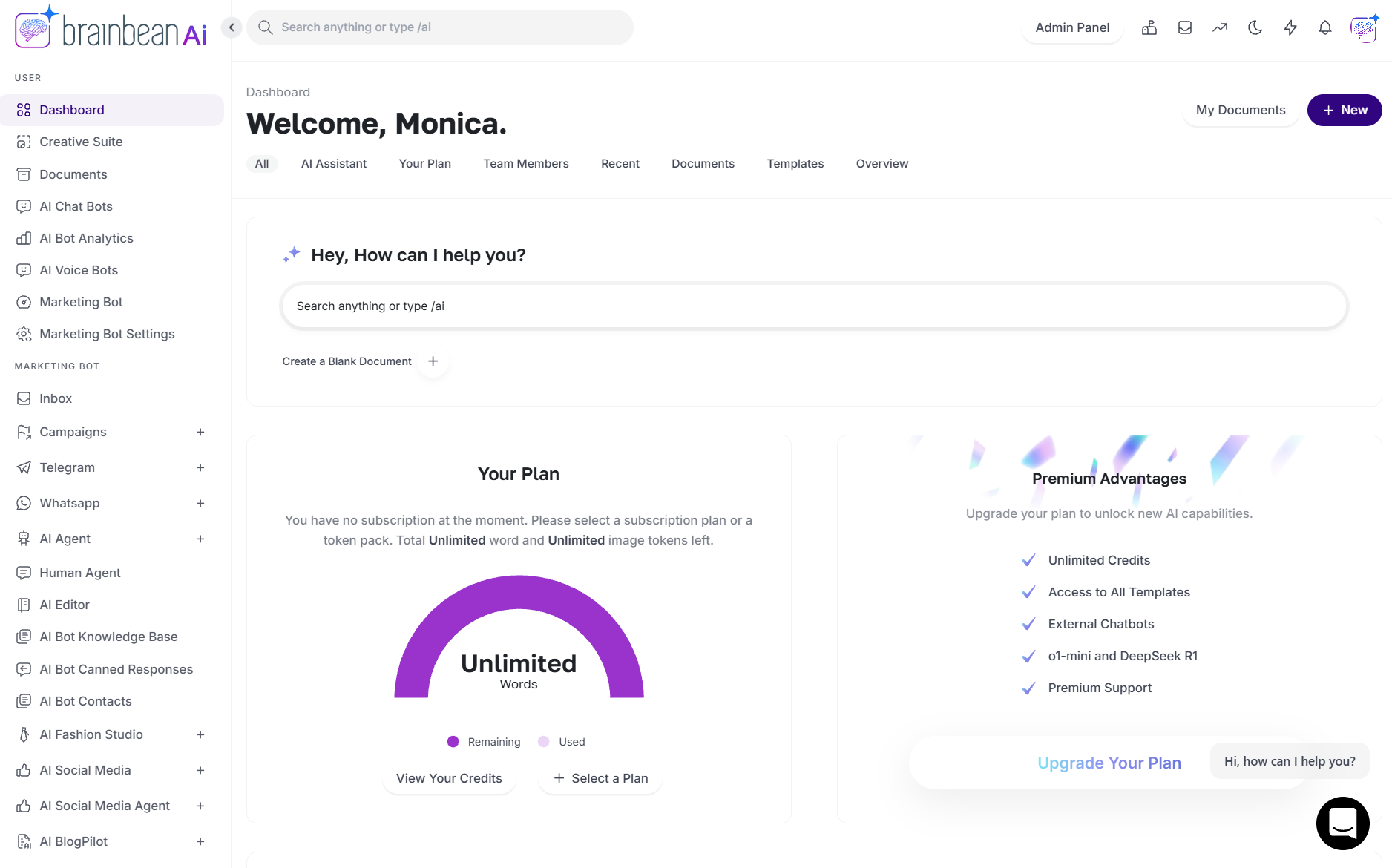 Image of Brainbean AI dashboard